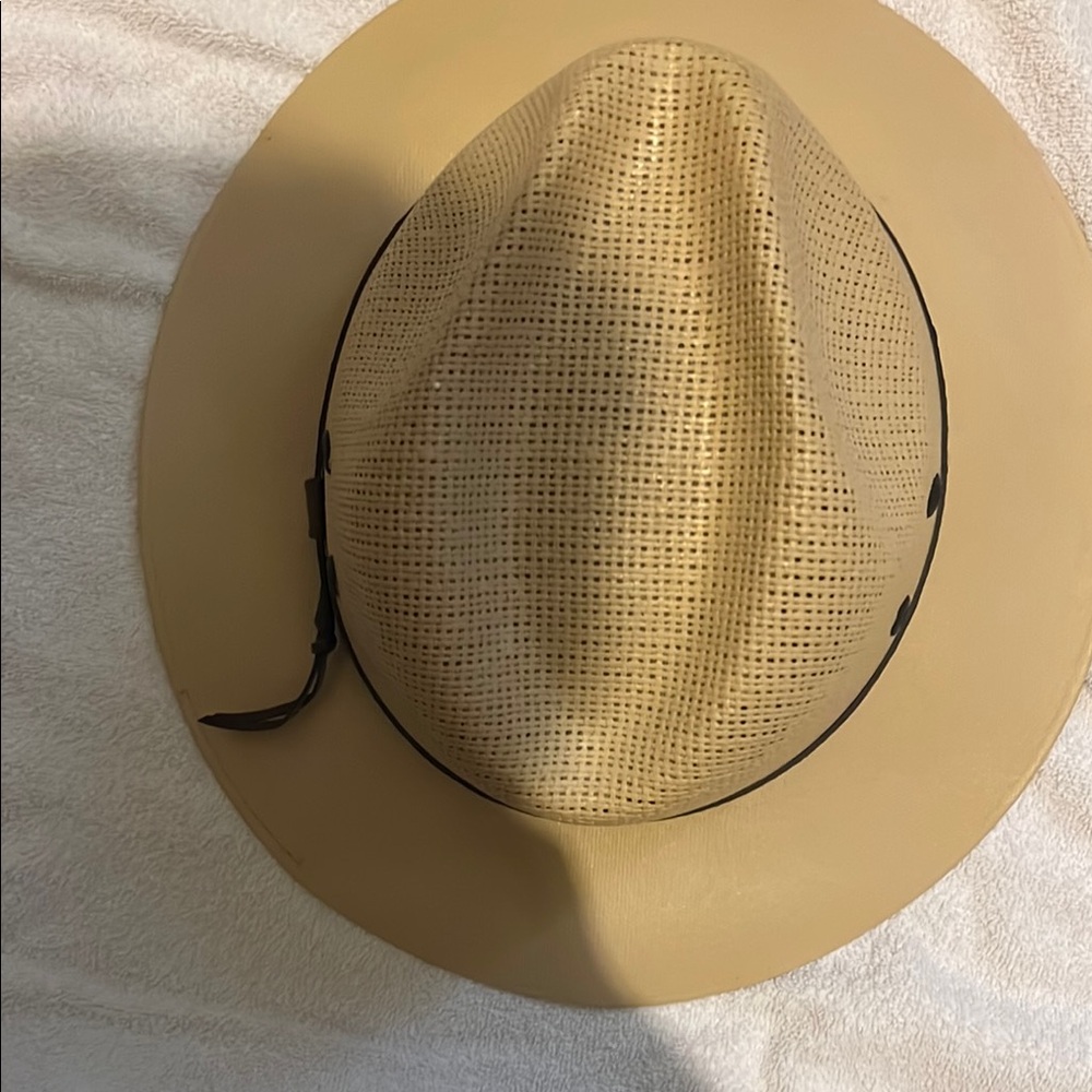 Classic Beige Straw Fedora with Black Trim